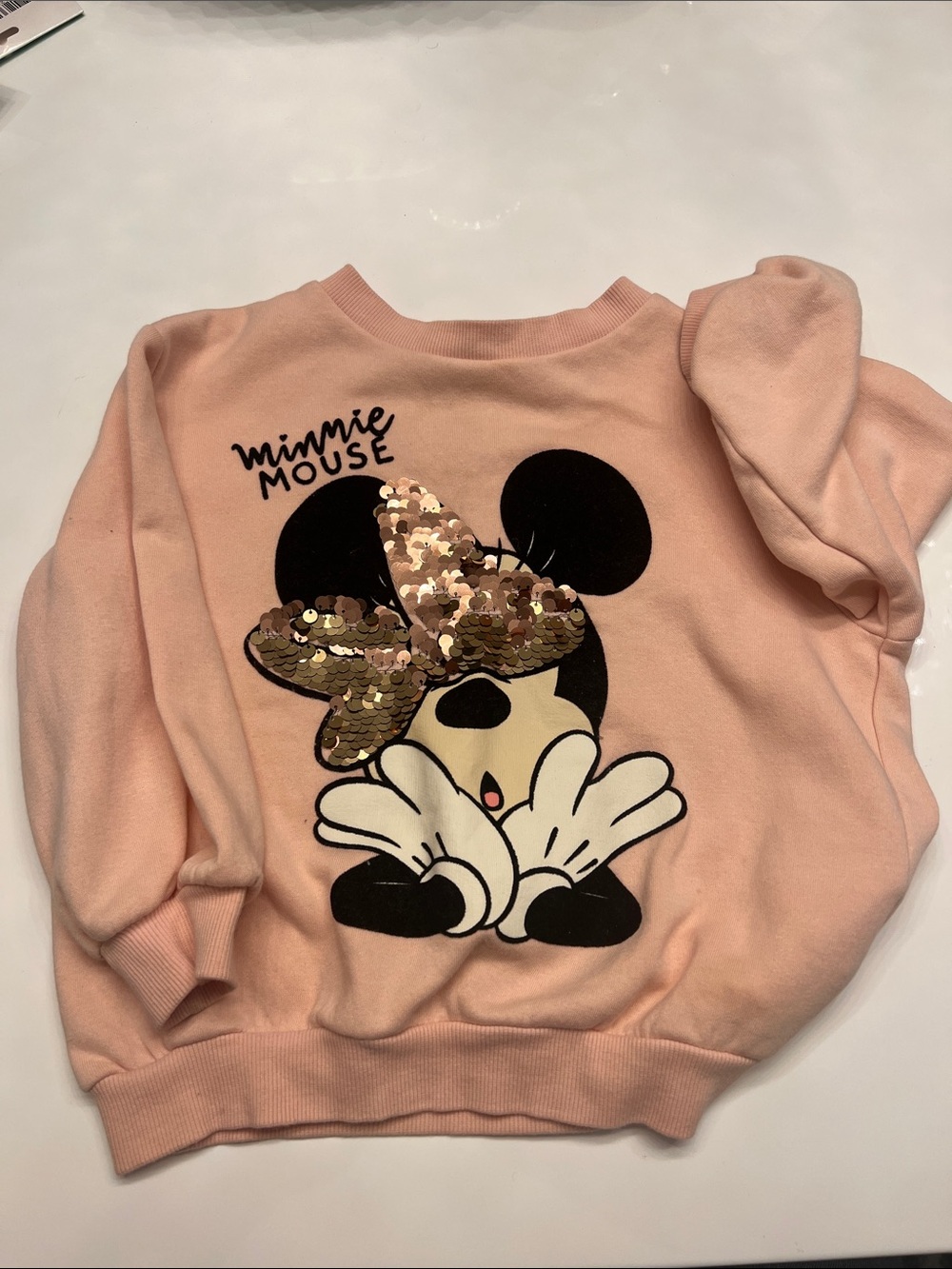 H&M Peach Minnie Mouse Sequin Bow Sweatshirt